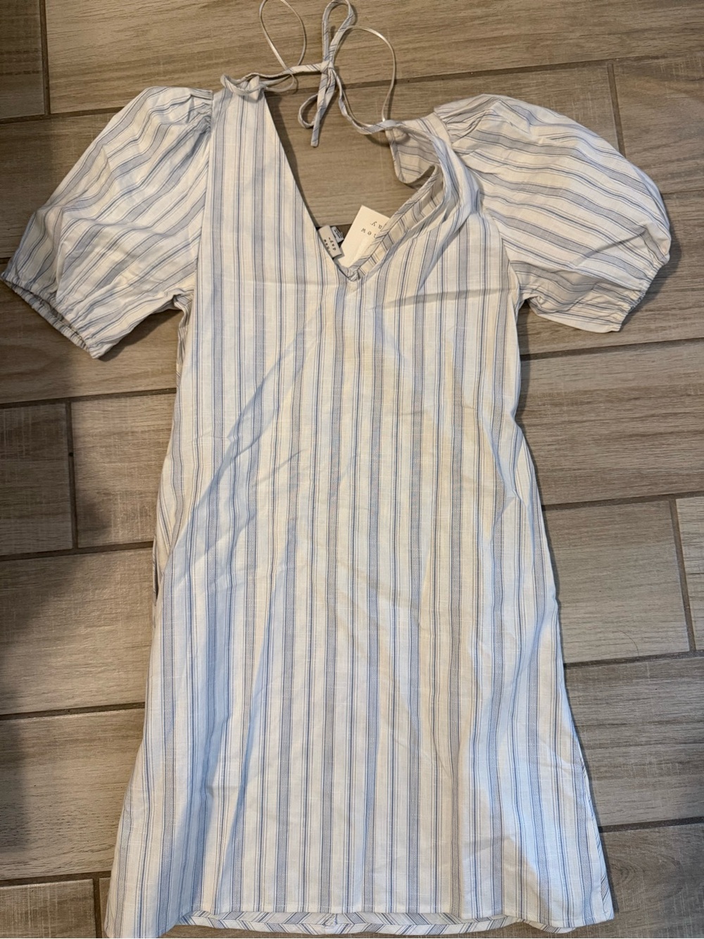 a new day Light Blue and White Striped Puff Sleeve Dress size XS